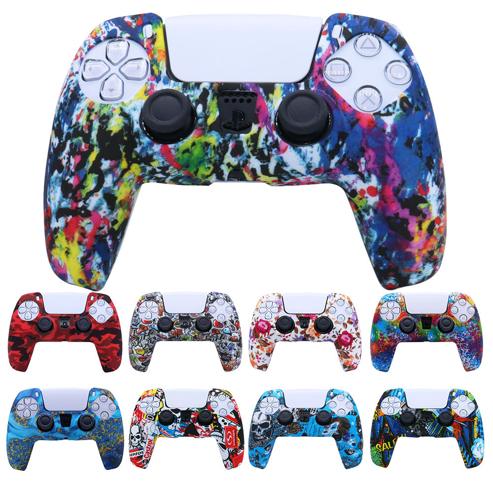 PS5 silicone case game controller silicone case camouflage water print case protective cover spray paint feel watercolor case PS5 accessory