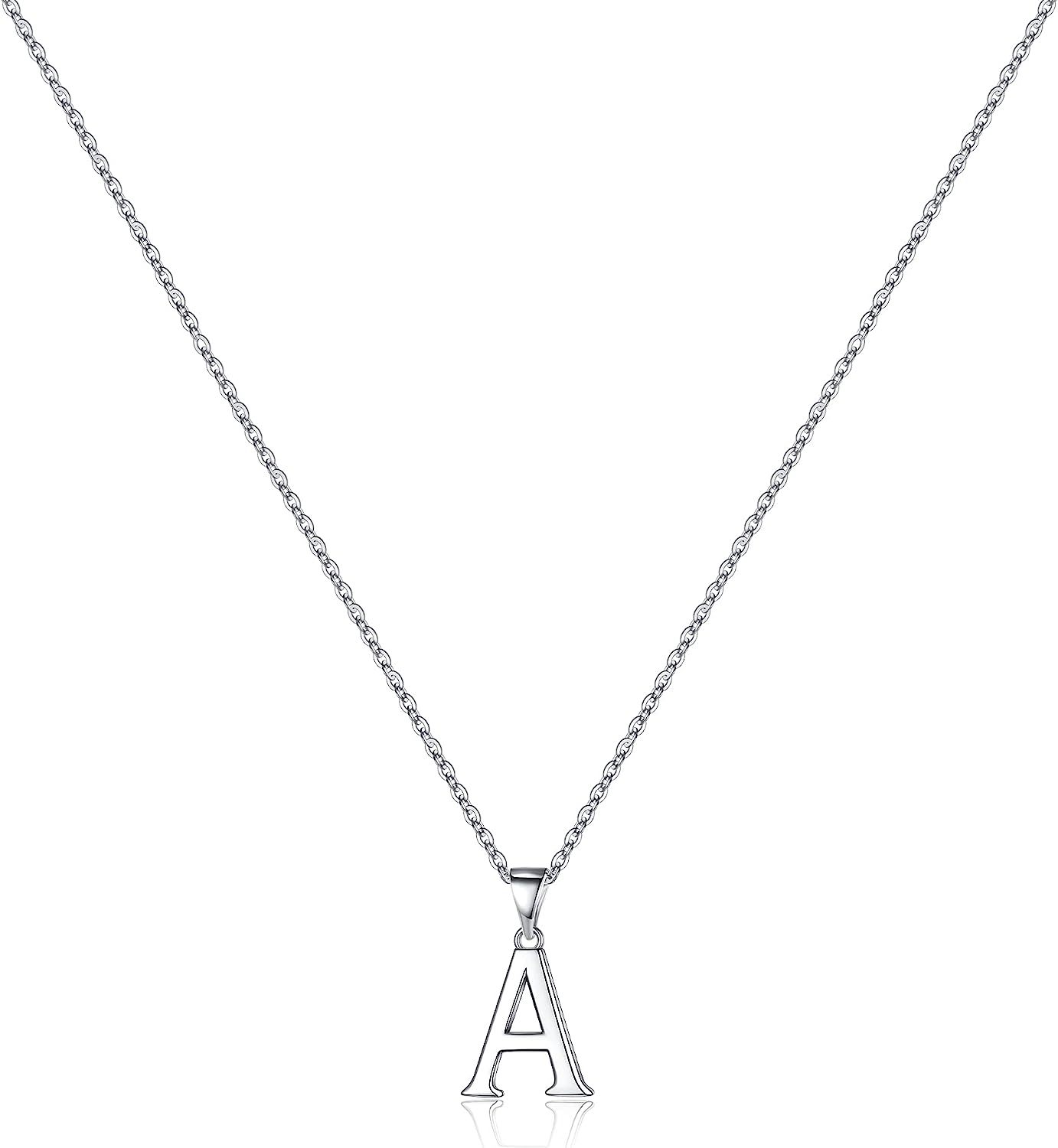 Letter S925 Sterling Silver Necklace Smooth 26 Letters Necklace Pendant Simple