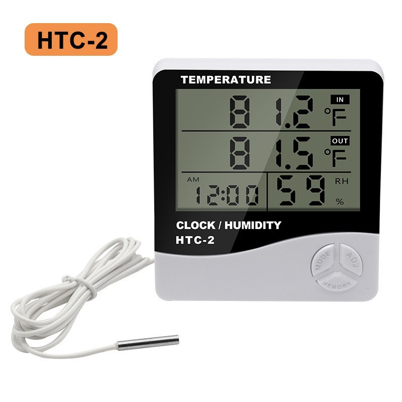 HTC-2 Indoor and Outdoor Thermometer Alarm Clock Home Dual Temperature Display with Probe Electronic Thermometer