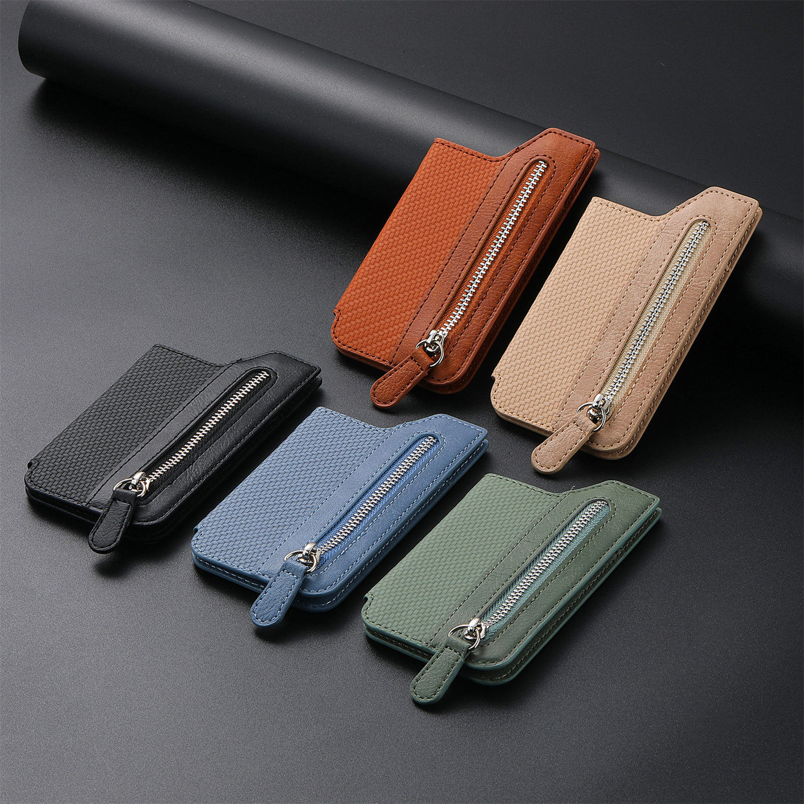 Phone card case card holder left-right flip multi-card slot zipper phone bag back sticker card case