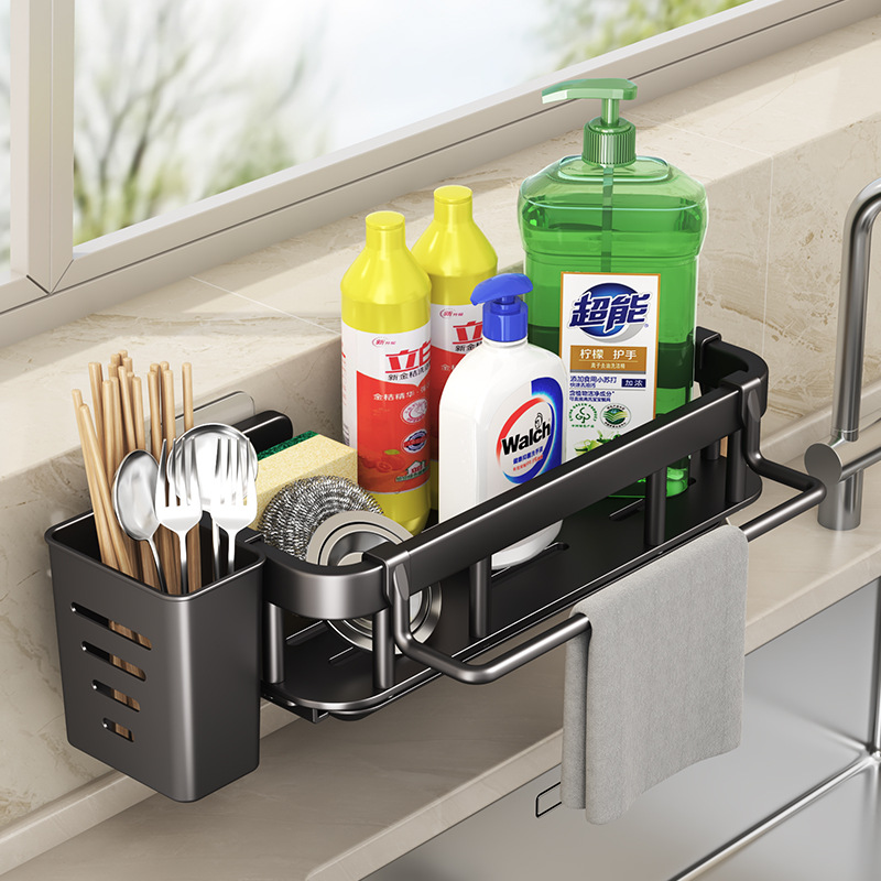 Kitchen sink side storage rack multi-function dishcloth rack no-drilling sink sponge drain rack multi-purpose storage rack