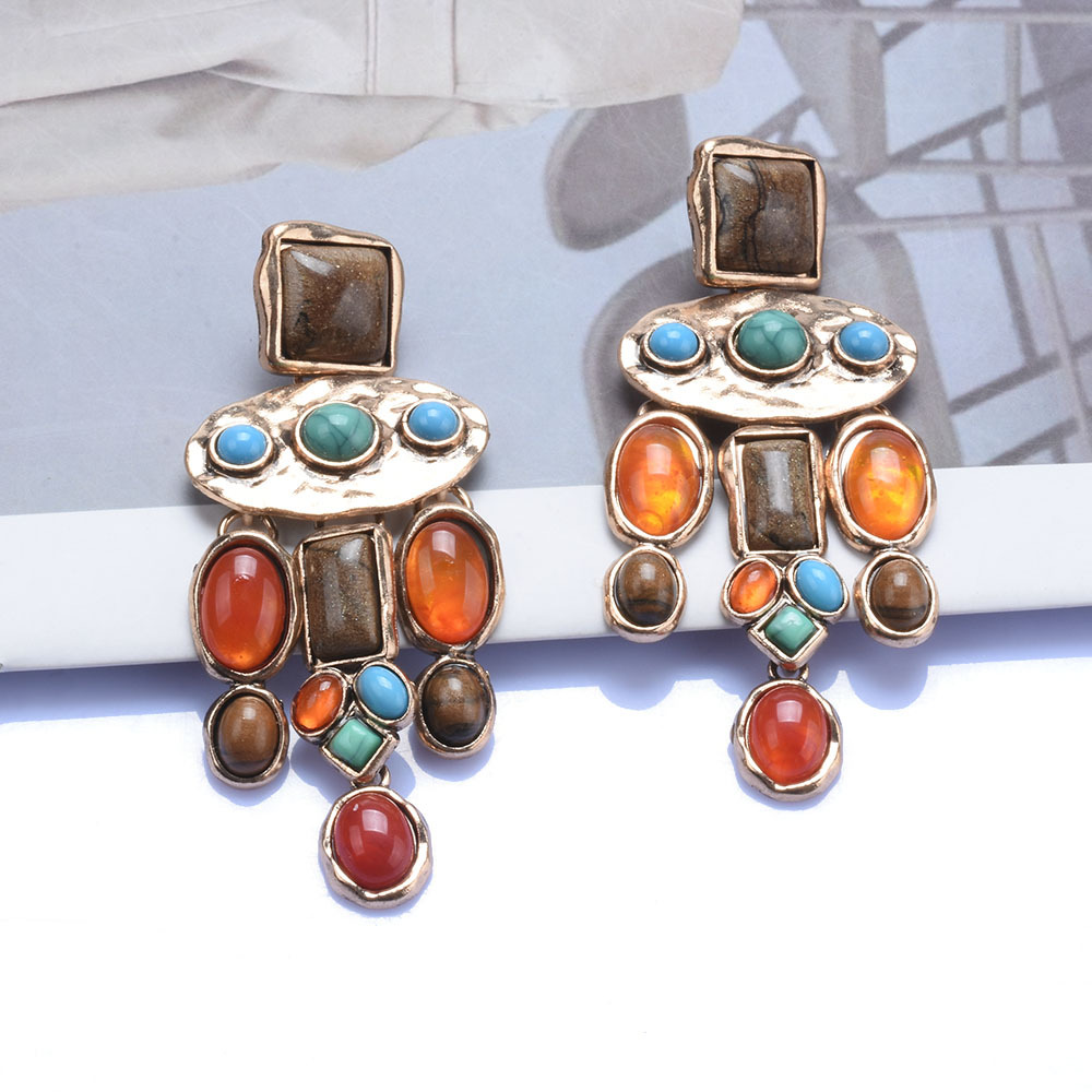 Big brand ZA Baroque style luxury mixed gem geometric pendant earrings