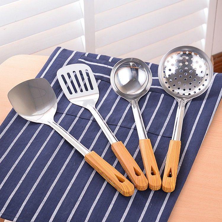 Stainless steel kitchen utensil set, non-scalding spoon, full set household spoon, stir-fry spatula, kitchen spatula, slotted spoon, soup spoon