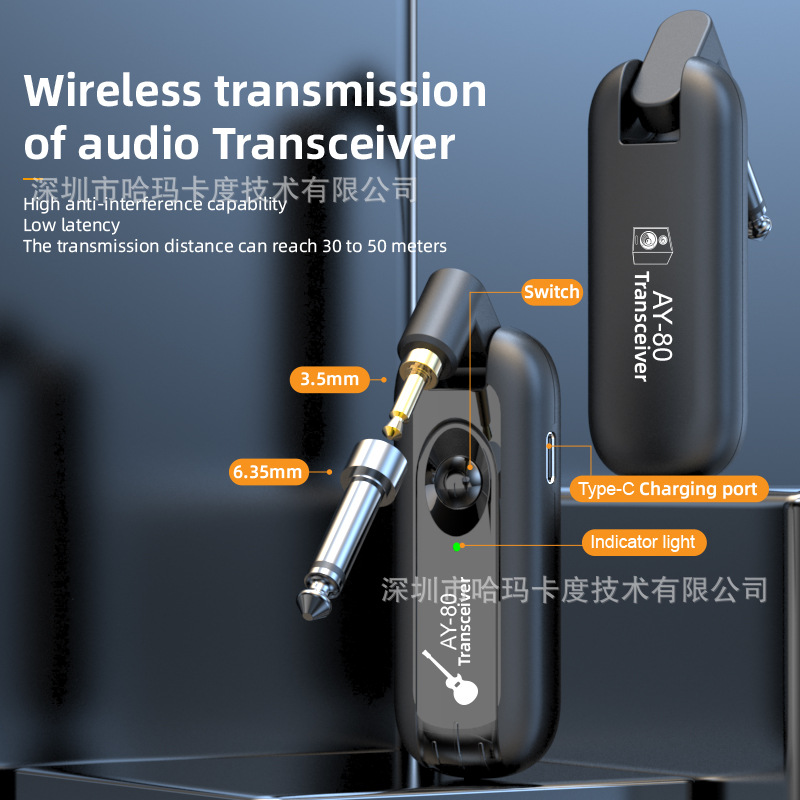Wireless transceiver for electric guitar bass saxophone electronic wind instrument audio transmitter receiver instrument cable