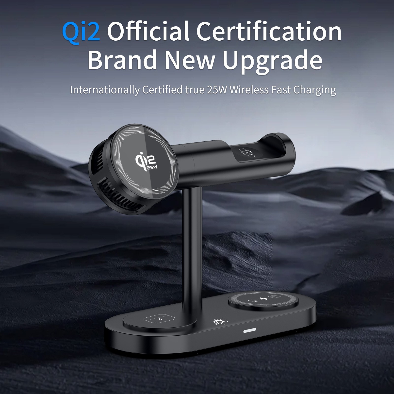 7-in-1 Qi2 Magnetic Wireless Charger 25W Fast Charging Smart Cooling Phone Watch Earphone Universal Stand